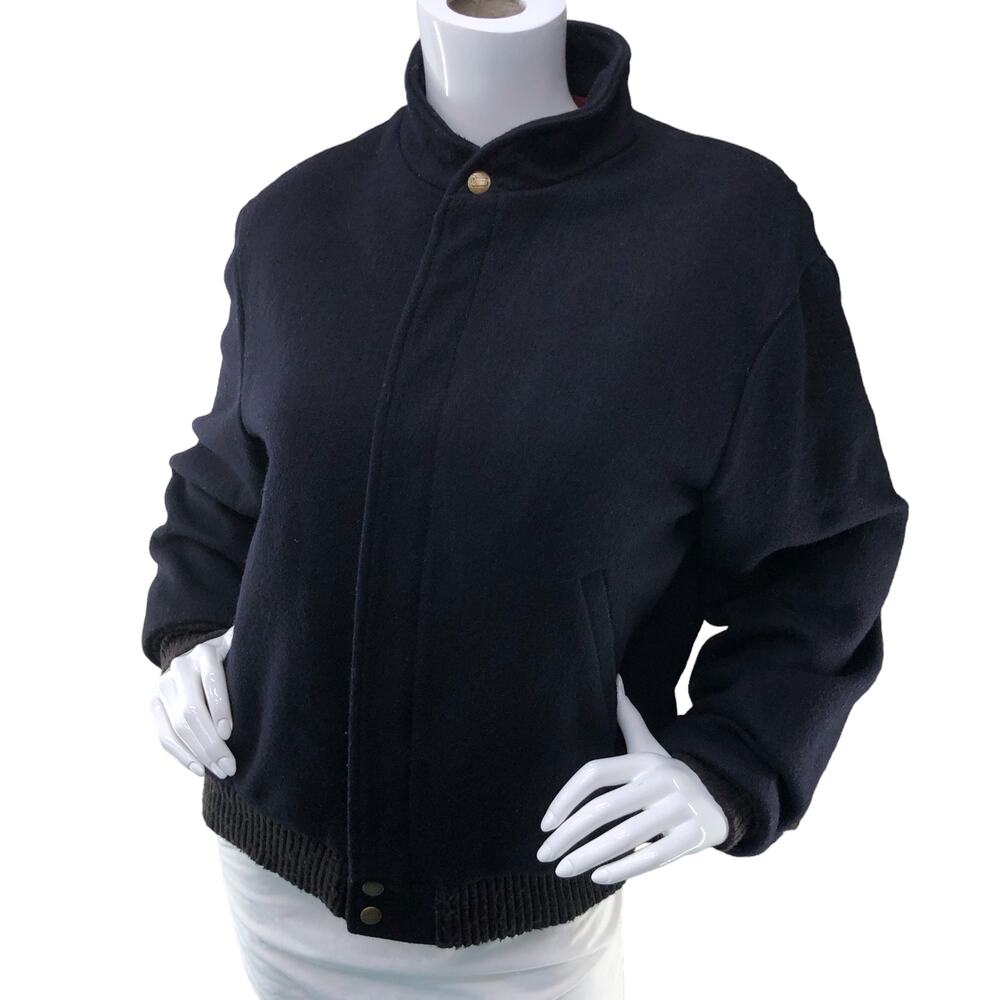 Woolrich Womens Size M Jacket Black Bomber Style Red Plaid Lined Full Zip